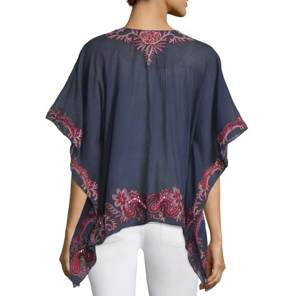 Anthropologie TRYB 212 Sahara Mural Embroidered Blue Cotton V-Neck Top Size S - Picture 2 of 8